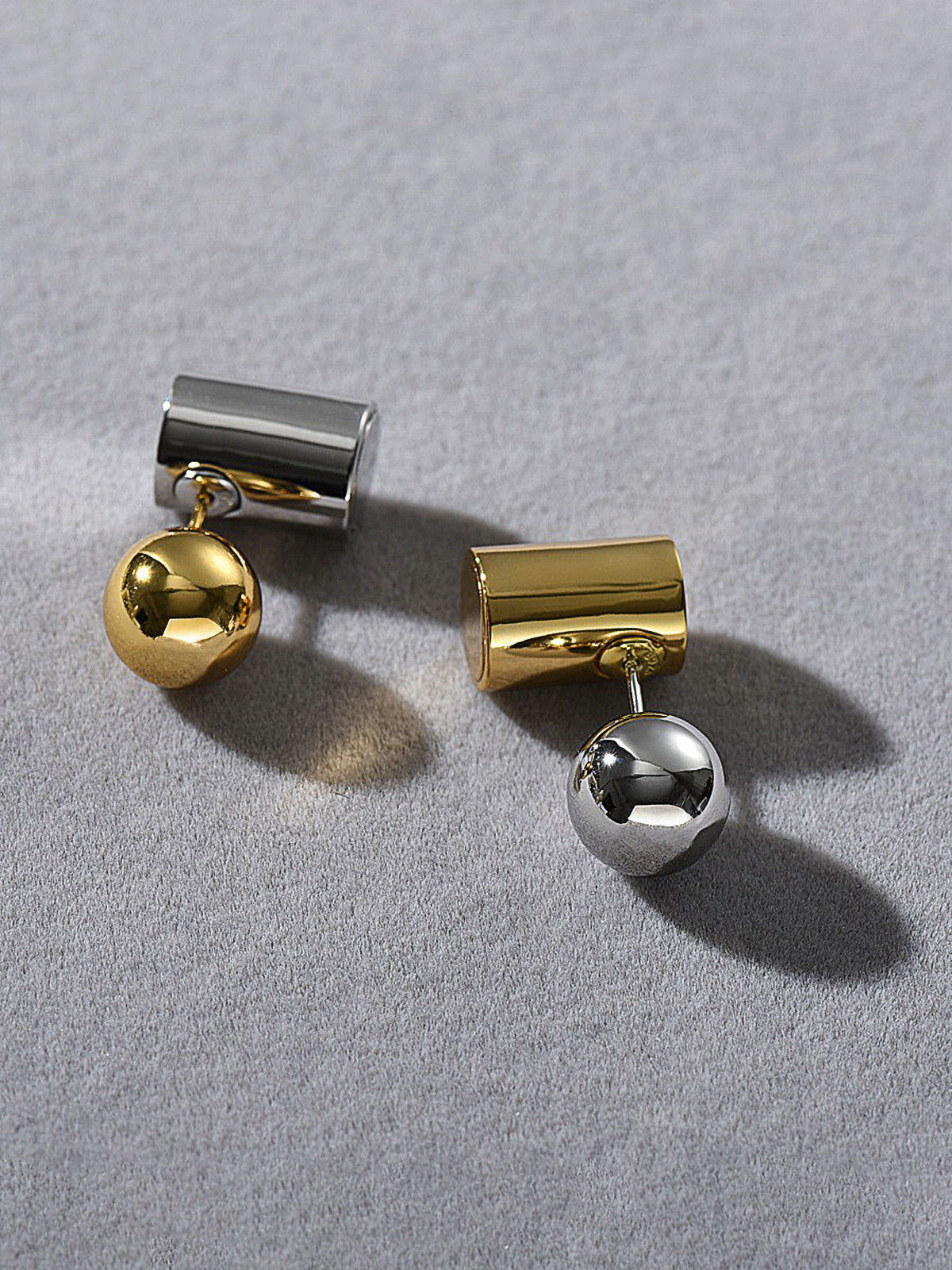 Two-Tone Cylinder Ball Stud Earrings