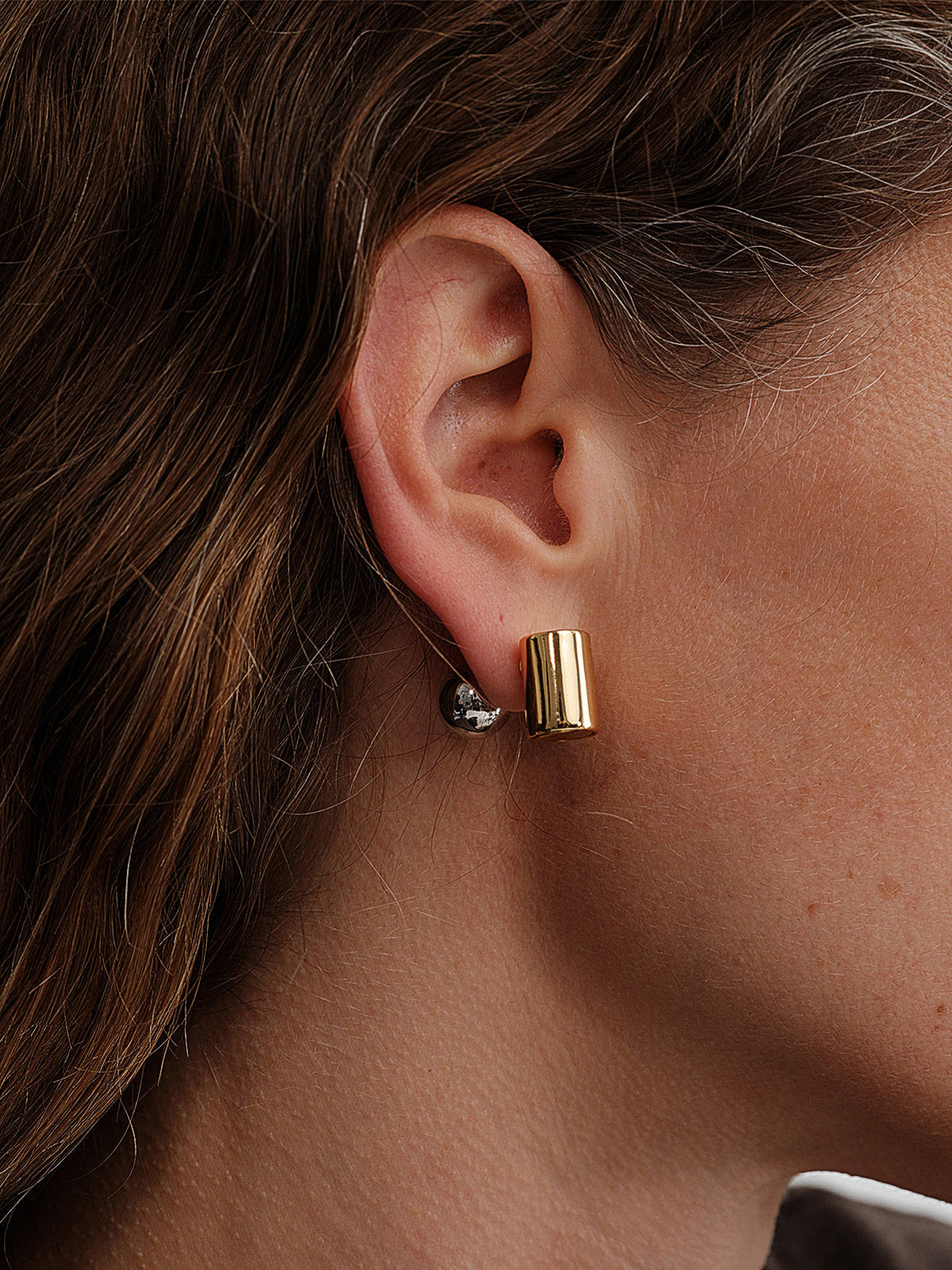 Two-Tone Cylinder Ball Stud Earrings