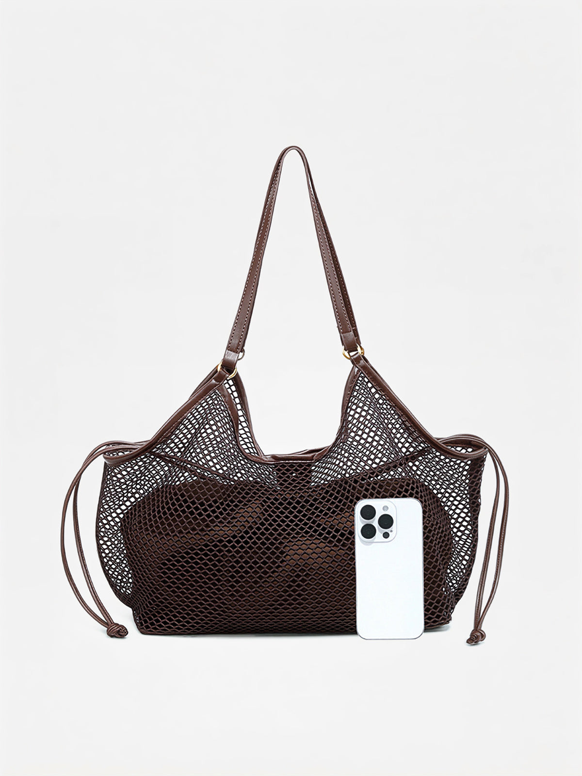 Drawstring Mesh Shoulder Tote Bag