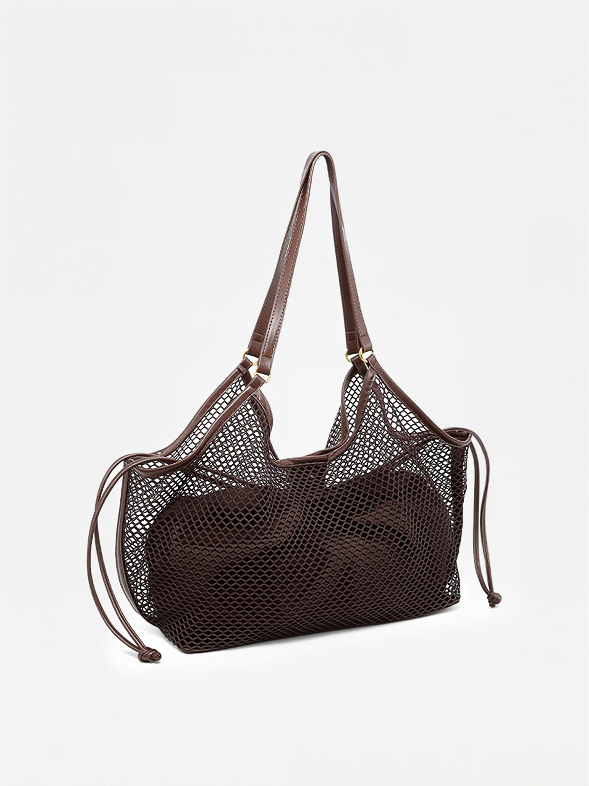 Drawstring Mesh Shoulder Tote Bag