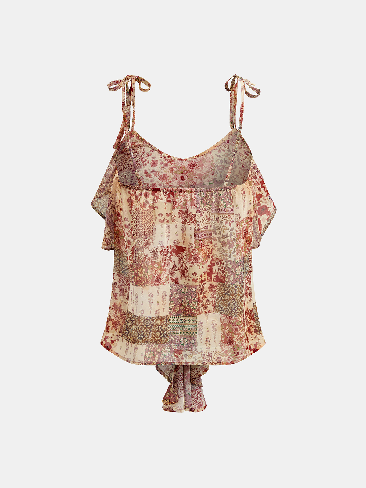 Tie Strap Ruffled Patchwork Floral Cami Top