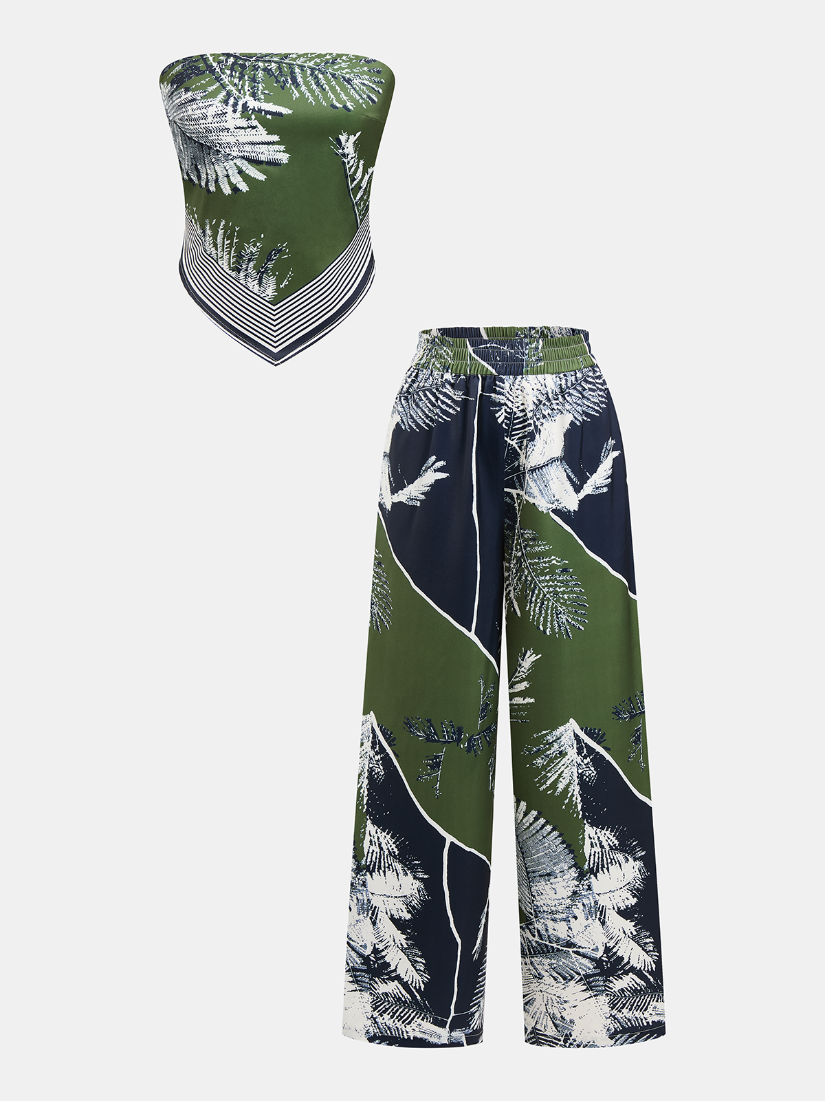 Ensemble haut bandeau et pantalon imprimé feuilles