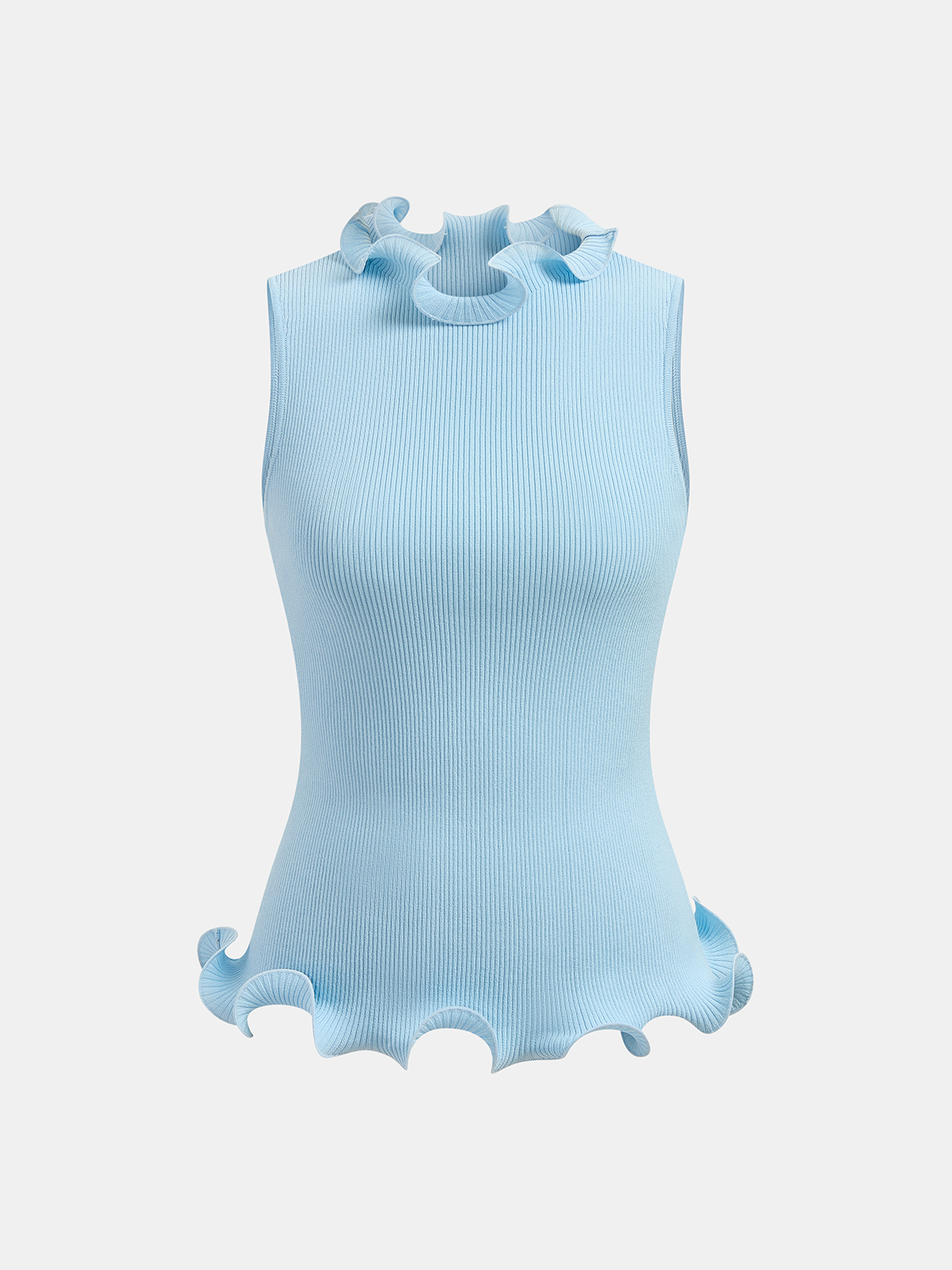 Sleeveless Ruffled Ribbed Knit Top