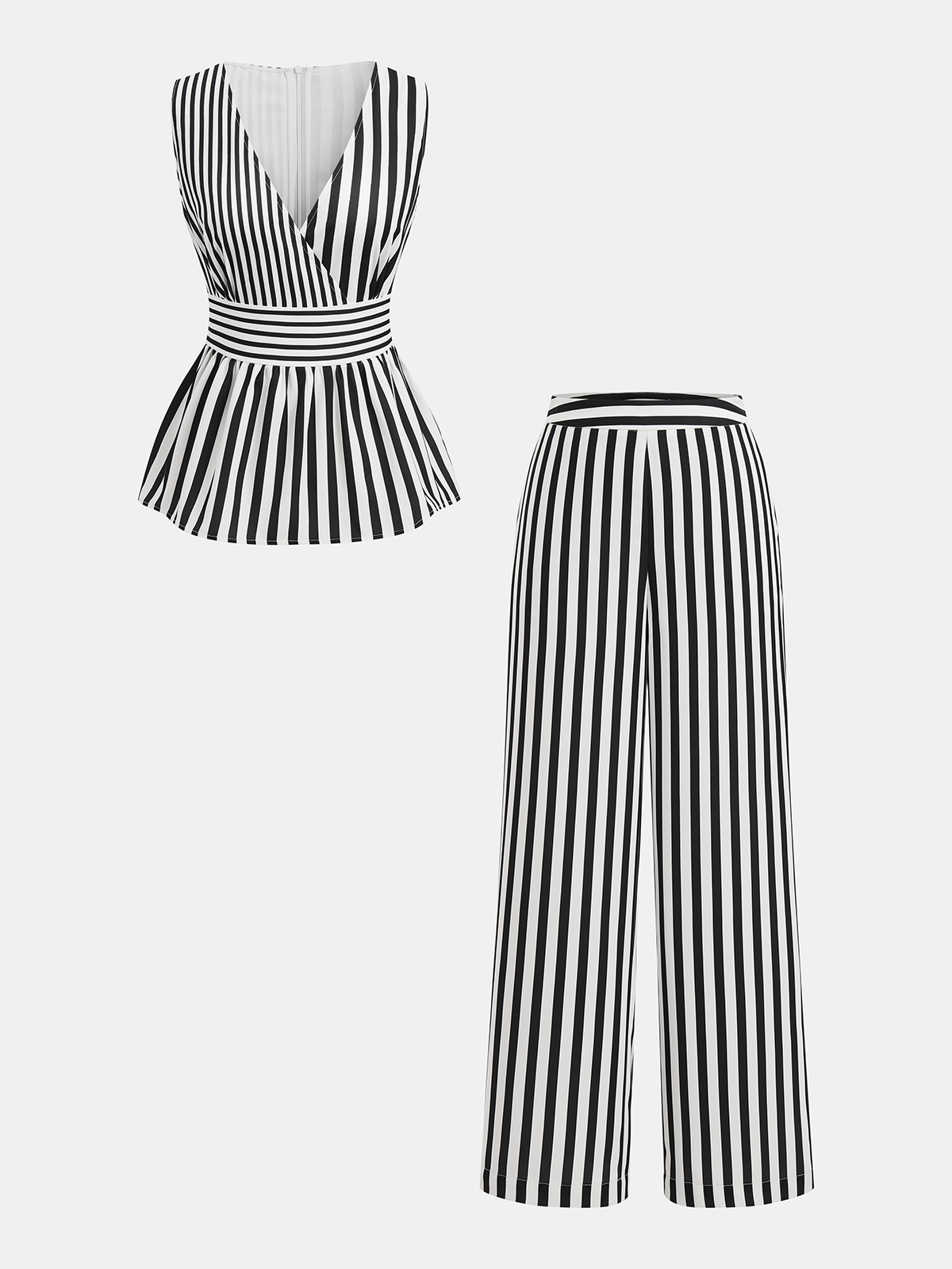 Striped Sleeveless Peplum Top & Pants Set