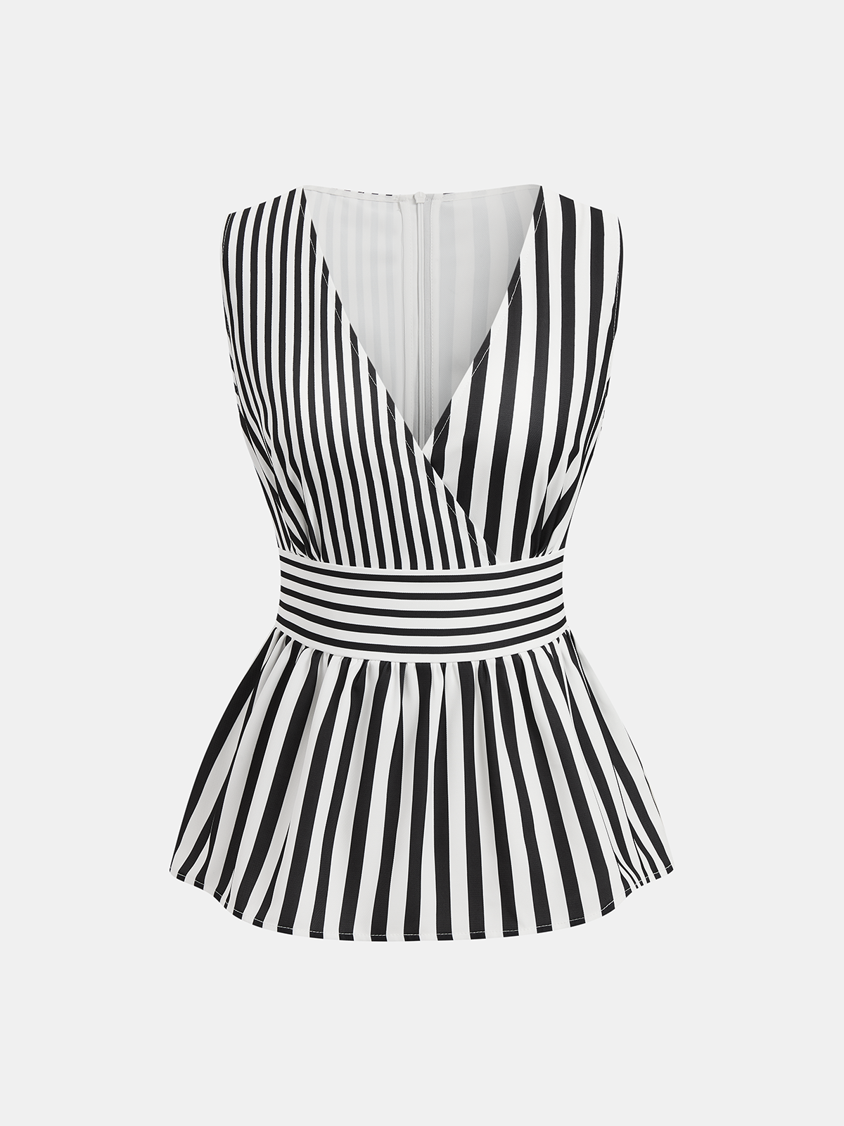 Striped Sleeveless Peplum Top & Pants Set