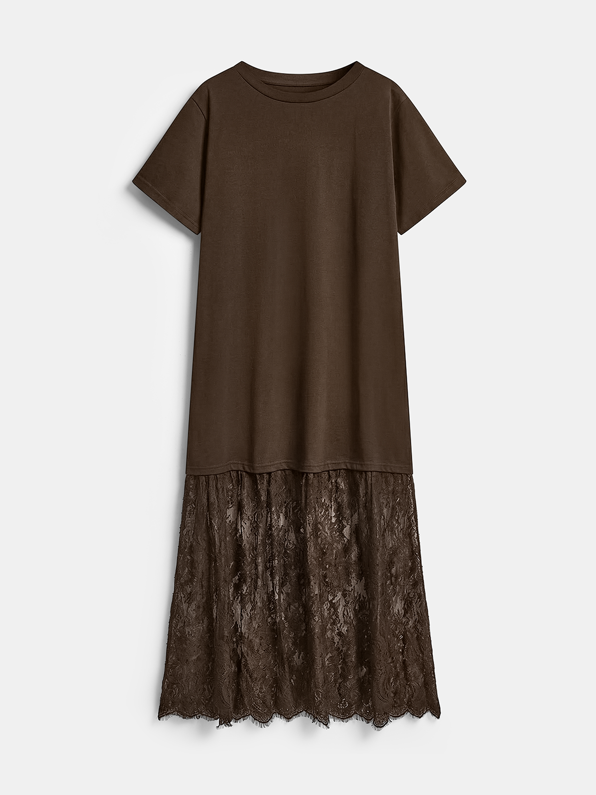 Maxikleid mit Spitzeneinsatz und kurzen Ärmeln