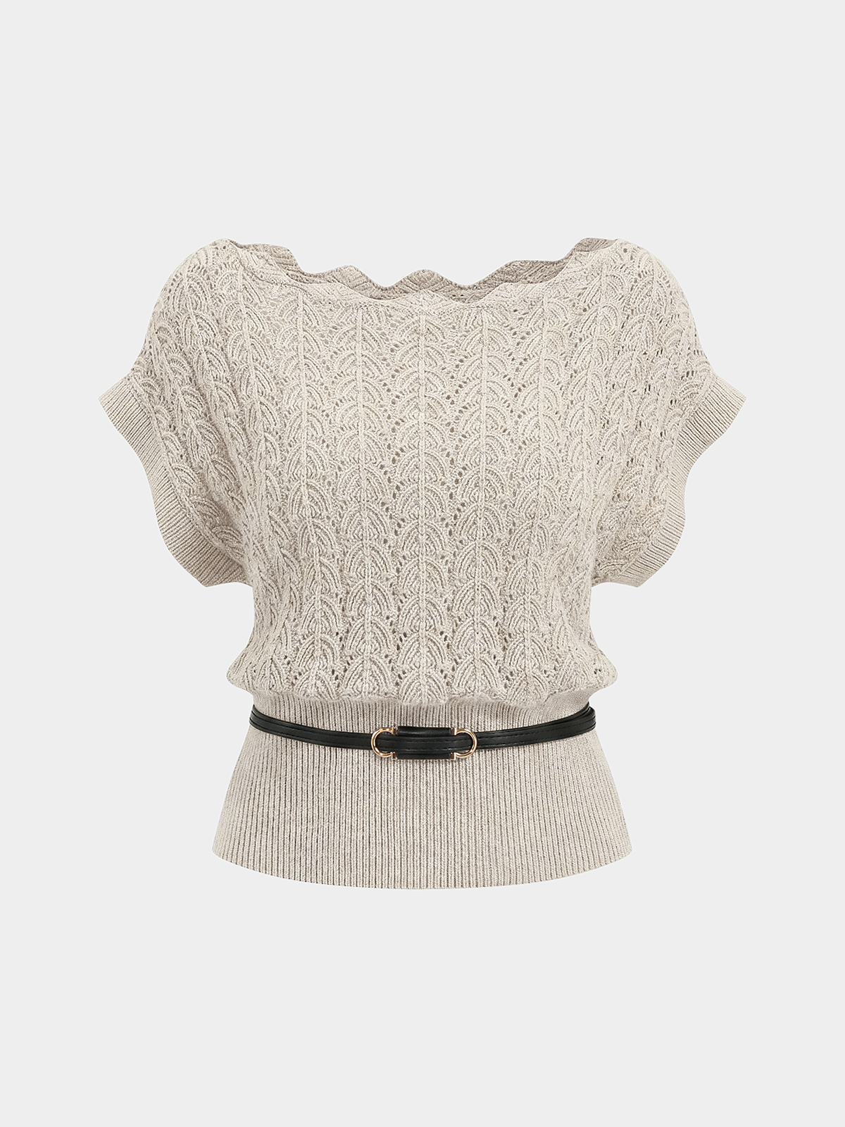 Strickoberteil mit Wellensaum und Gürtel