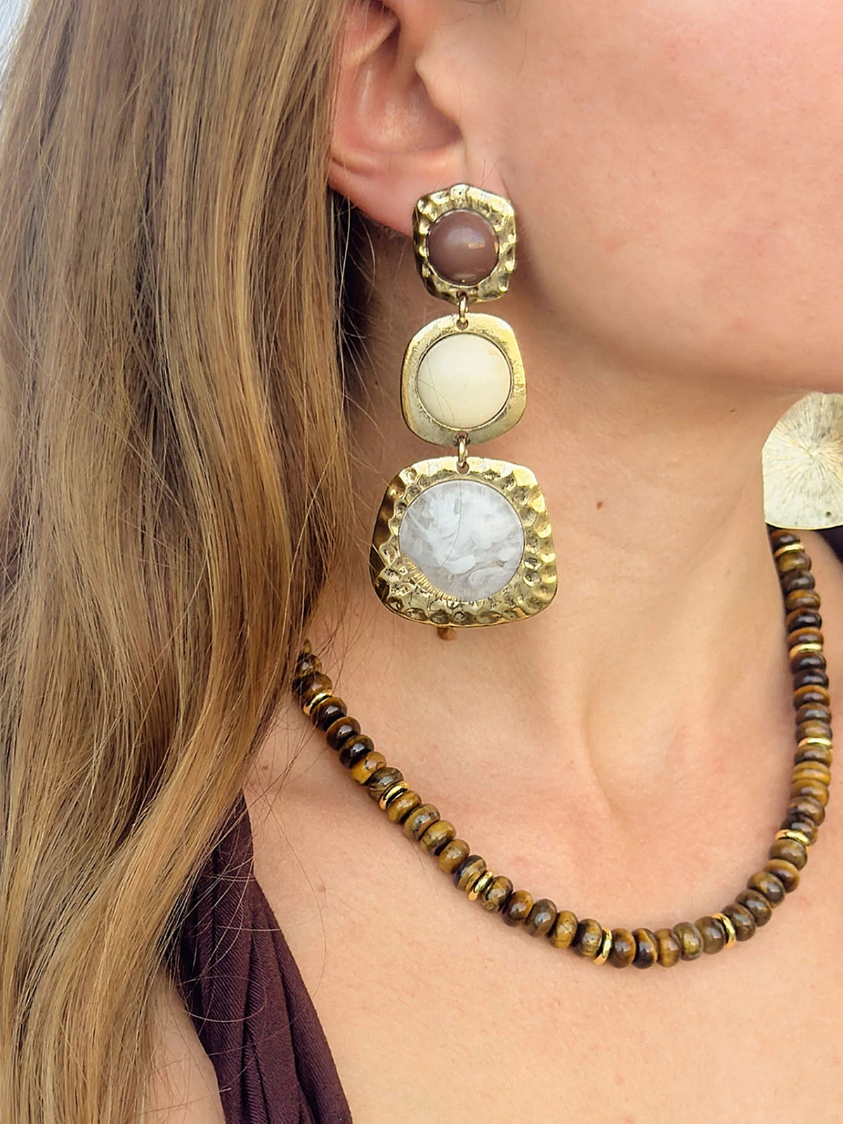 Hammered Tiered Marbled Drop Earrings