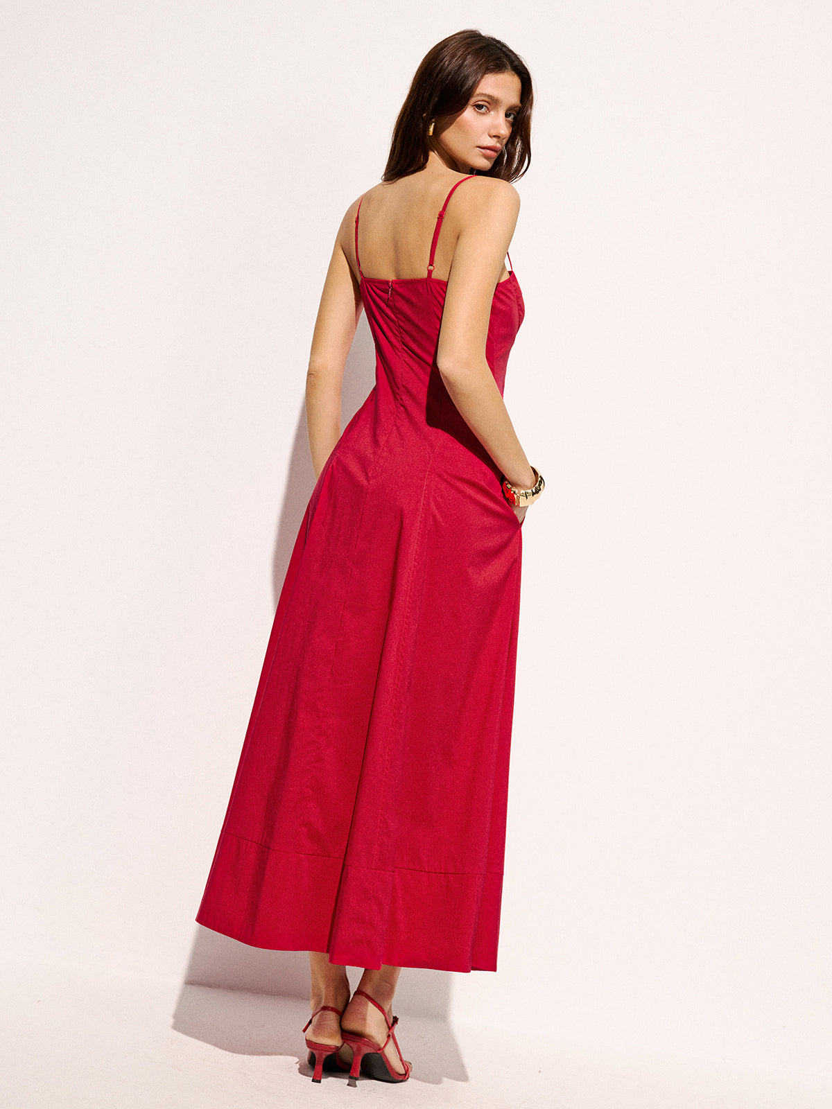 Maxikleid aus Baumwollmischung mit Taschen und ausgestelltem Rockteil