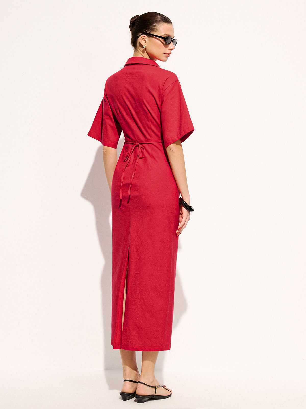 Robe midi chemise plissée en coton
