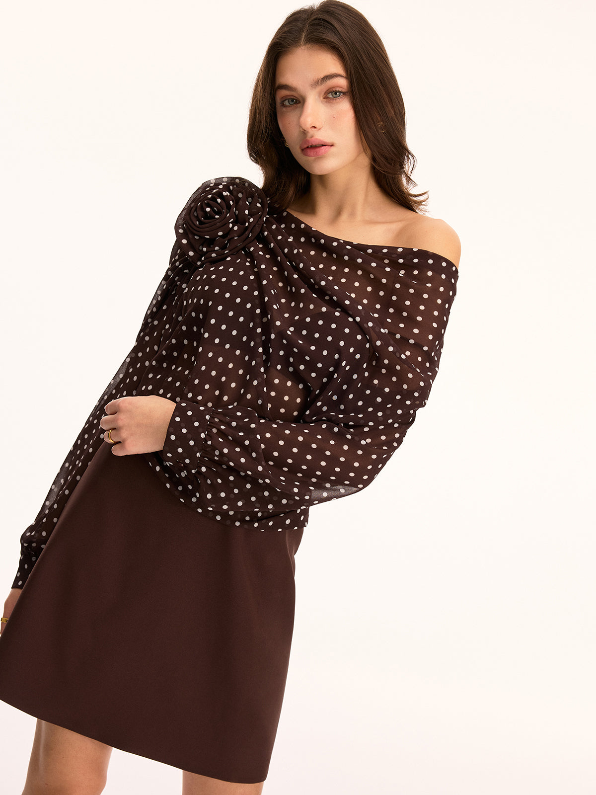 Polka Dot Off Shoulder 3D Flower Mini Dress