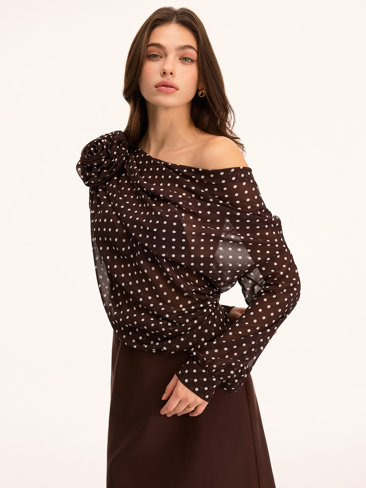 Polka Dot Off Shoulder 3D Flower Mini Dress