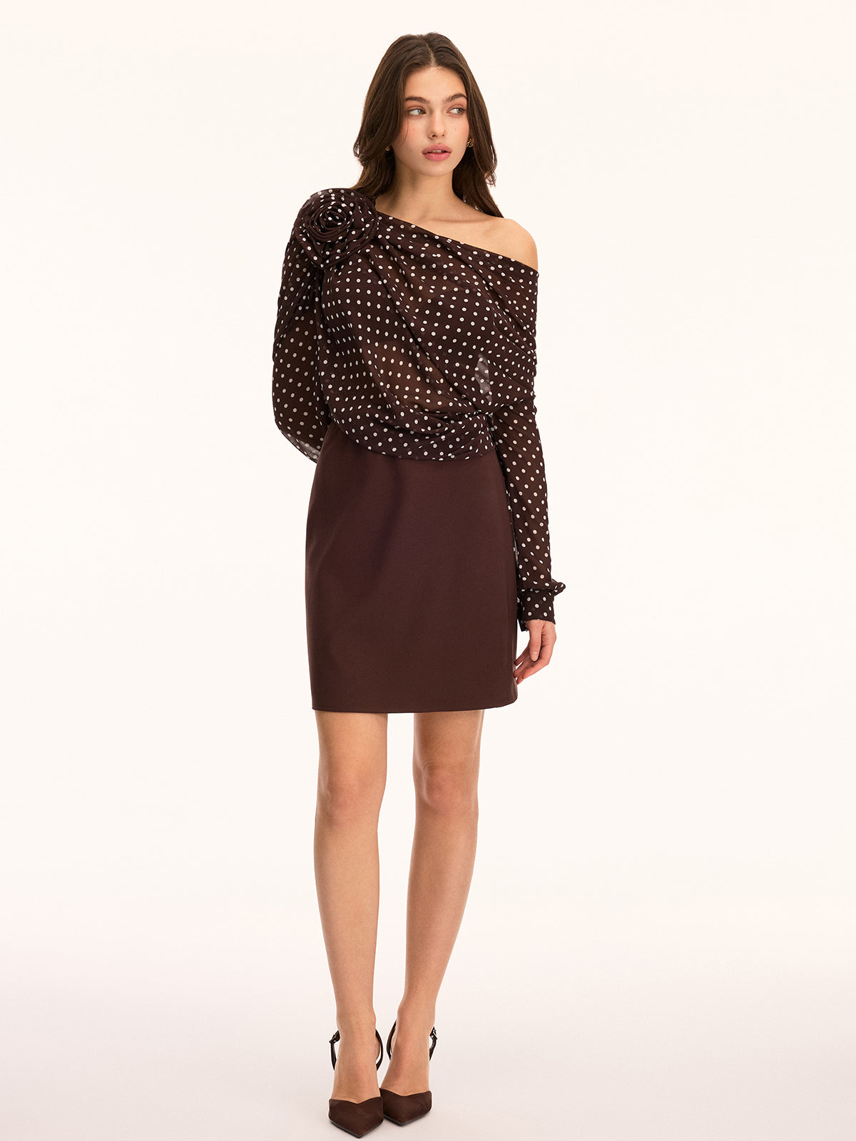 Polka Dot Off Shoulder 3D Flower Mini Dress