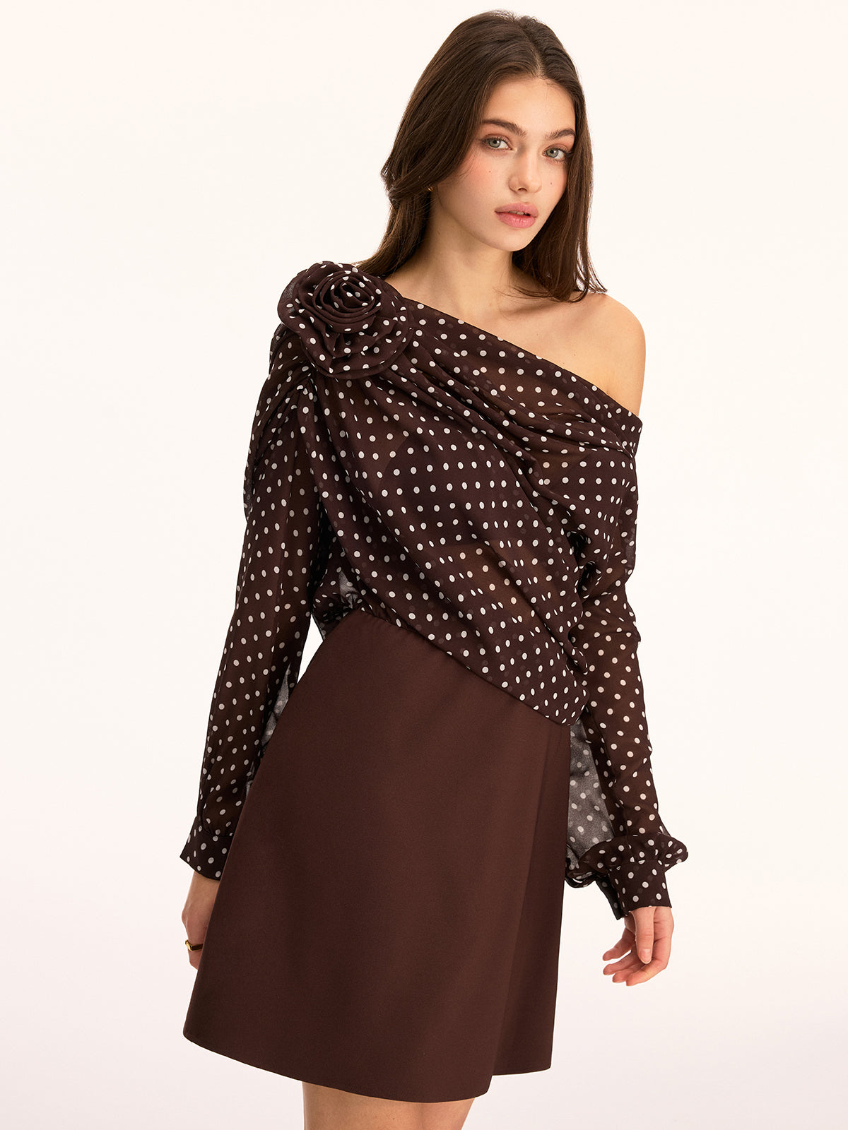 Polka Dot Off Shoulder 3D Flower Mini Dress