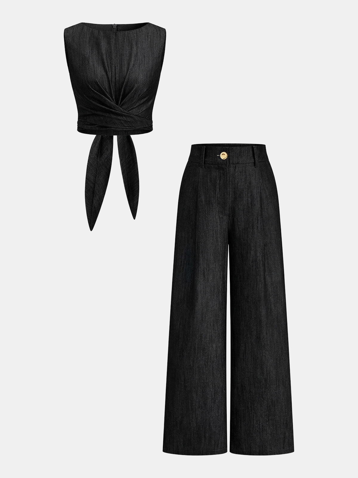 Verkreuztes Crop Top & Hose mit weitem Bein Set