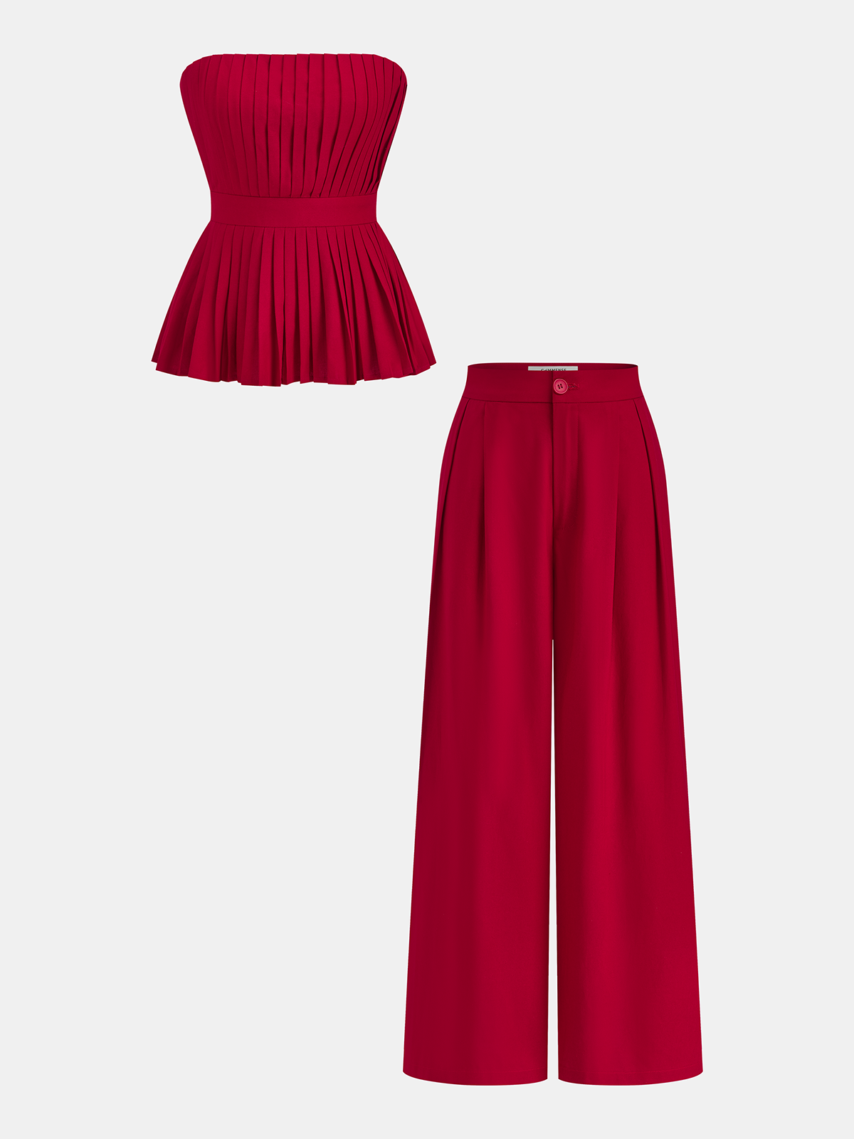 Strapless Pleated Linen Blend Top & Pants Set
