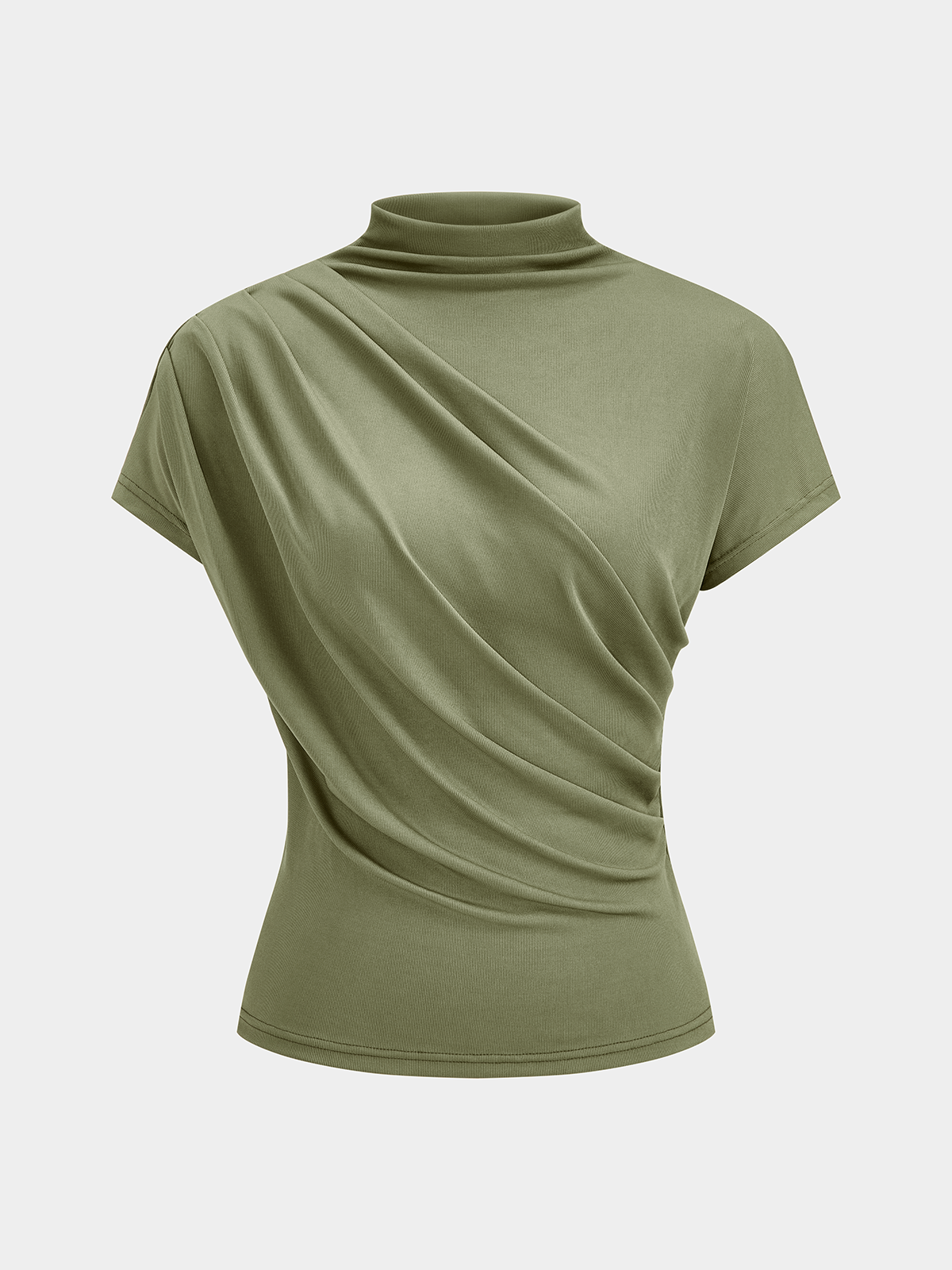 Ruched Mock Neck Short Sleeve Top