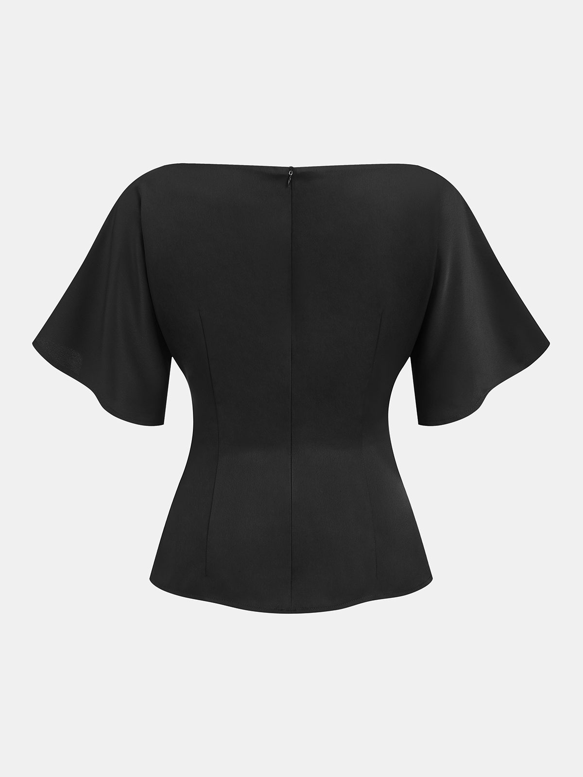 Metal Buckle Boat Neck Cinched Waist Blouse