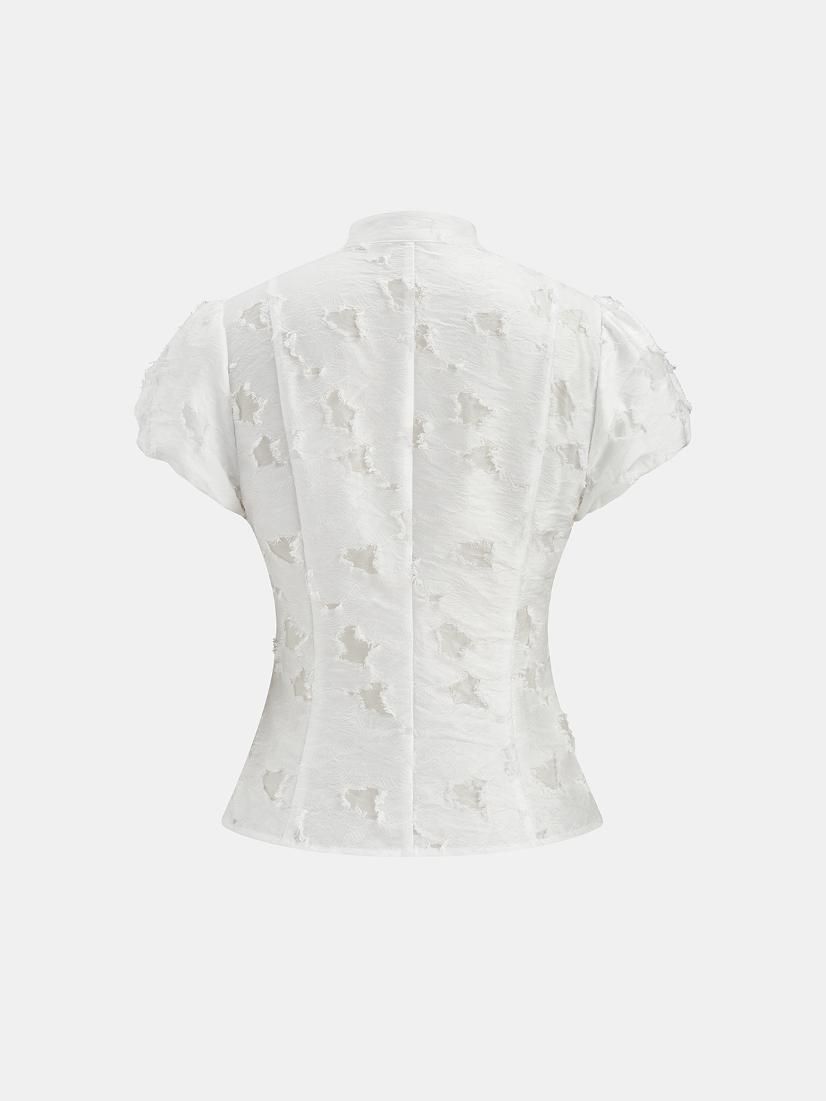 Frog Button Mandarin Collar Textured Blouse