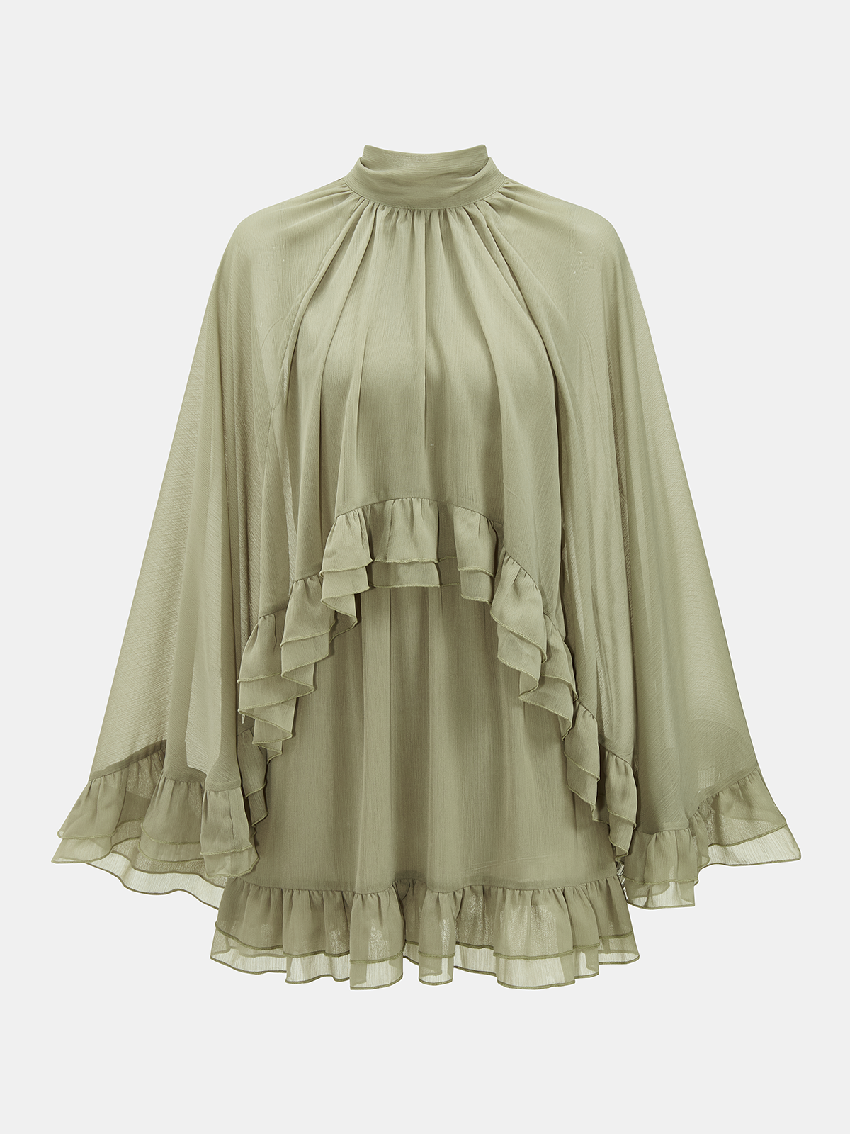 Ruffled Cape & Sleeveless Dress Chiffon Two-Piece Set