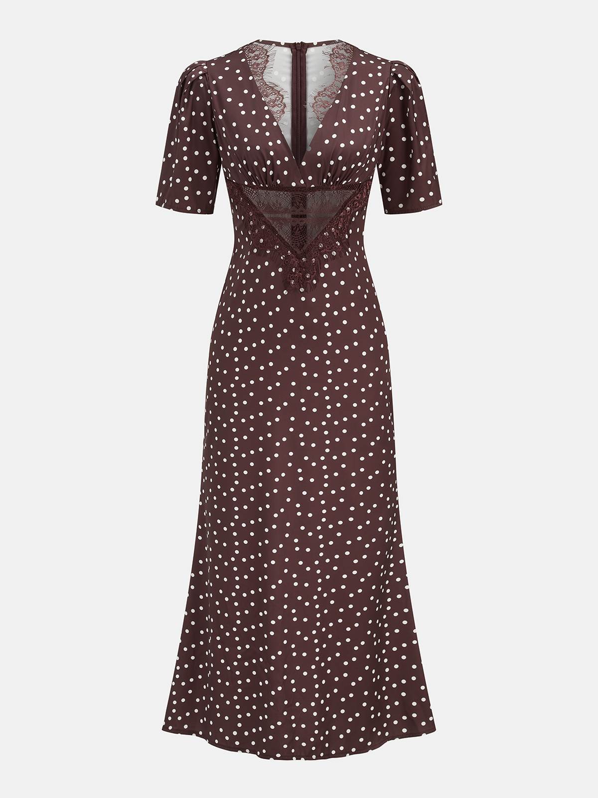 Lace Panel Polka Dot Short Sleeve Maxi Dress