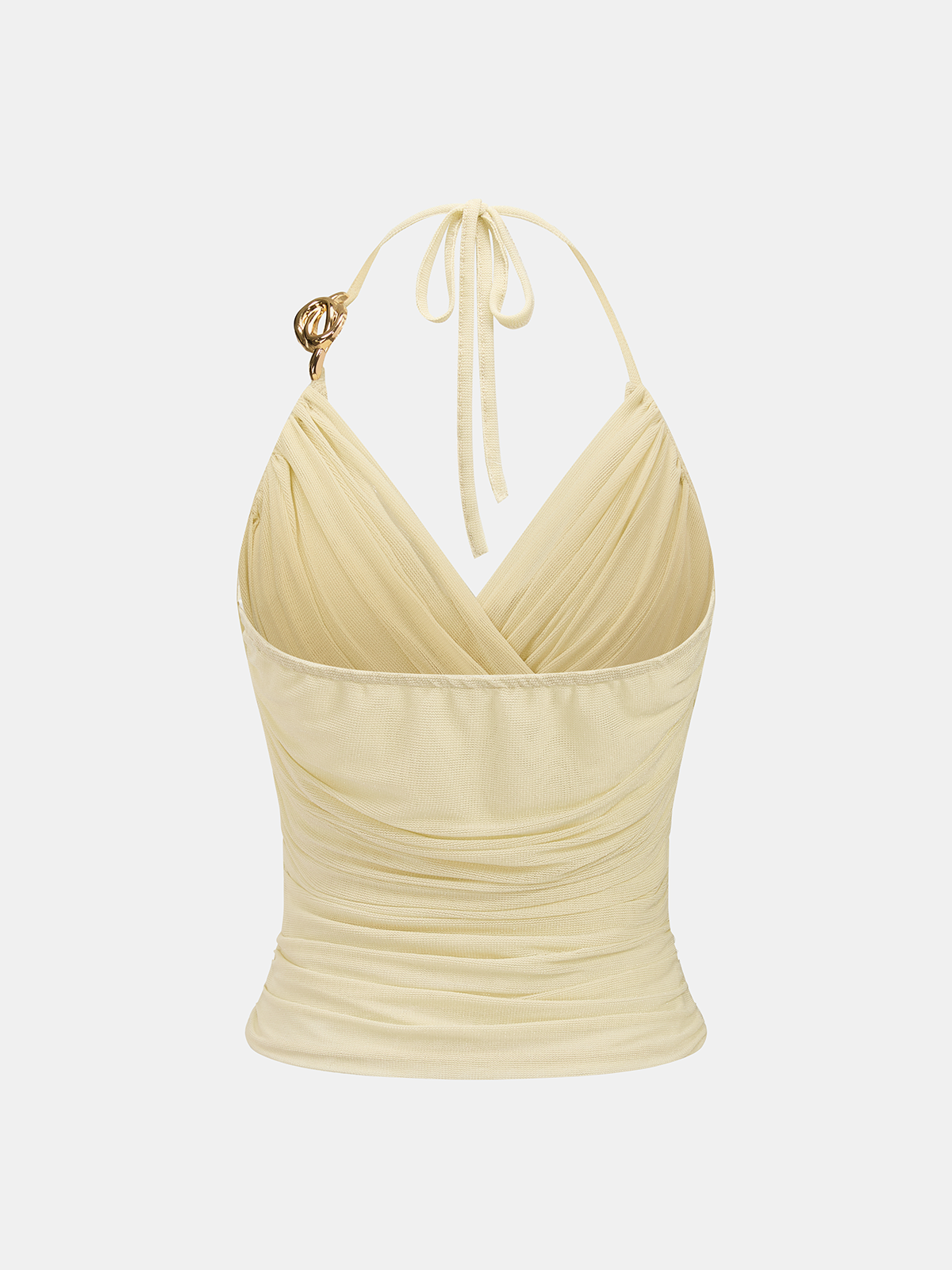 Metal Ring Ruched Wrap Halter Tank Top