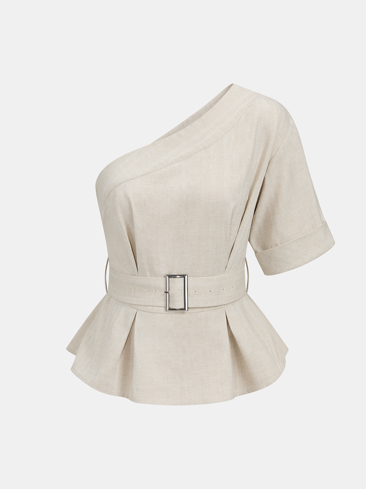 Cotton Linen One Shoulder Belted Top & Pants Set