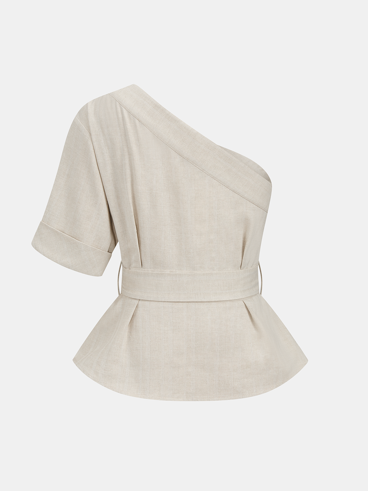 Cotton Linen One Shoulder Belted Top & Pants Set