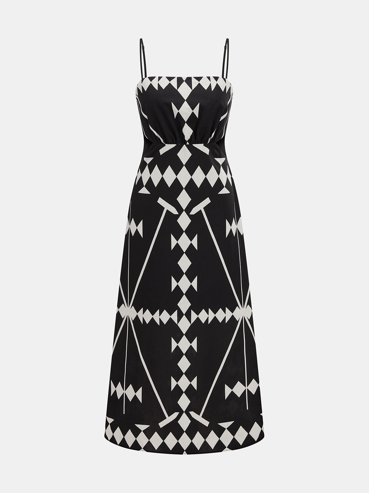 Robe longue à fines bretelles et imprimé géométrique
