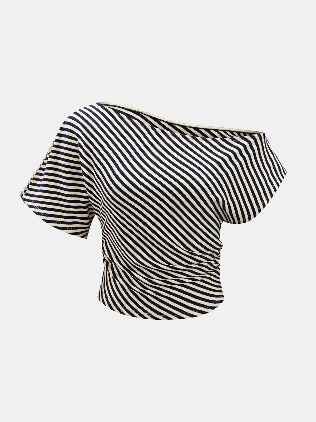 Off Shoulder Cotton Blend Striped Ruched Top