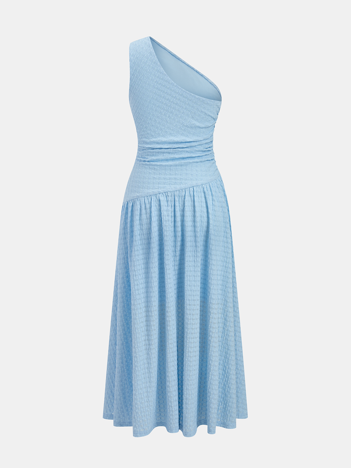 One-Shoulder Drapiertes Strukturiertes Midikleid