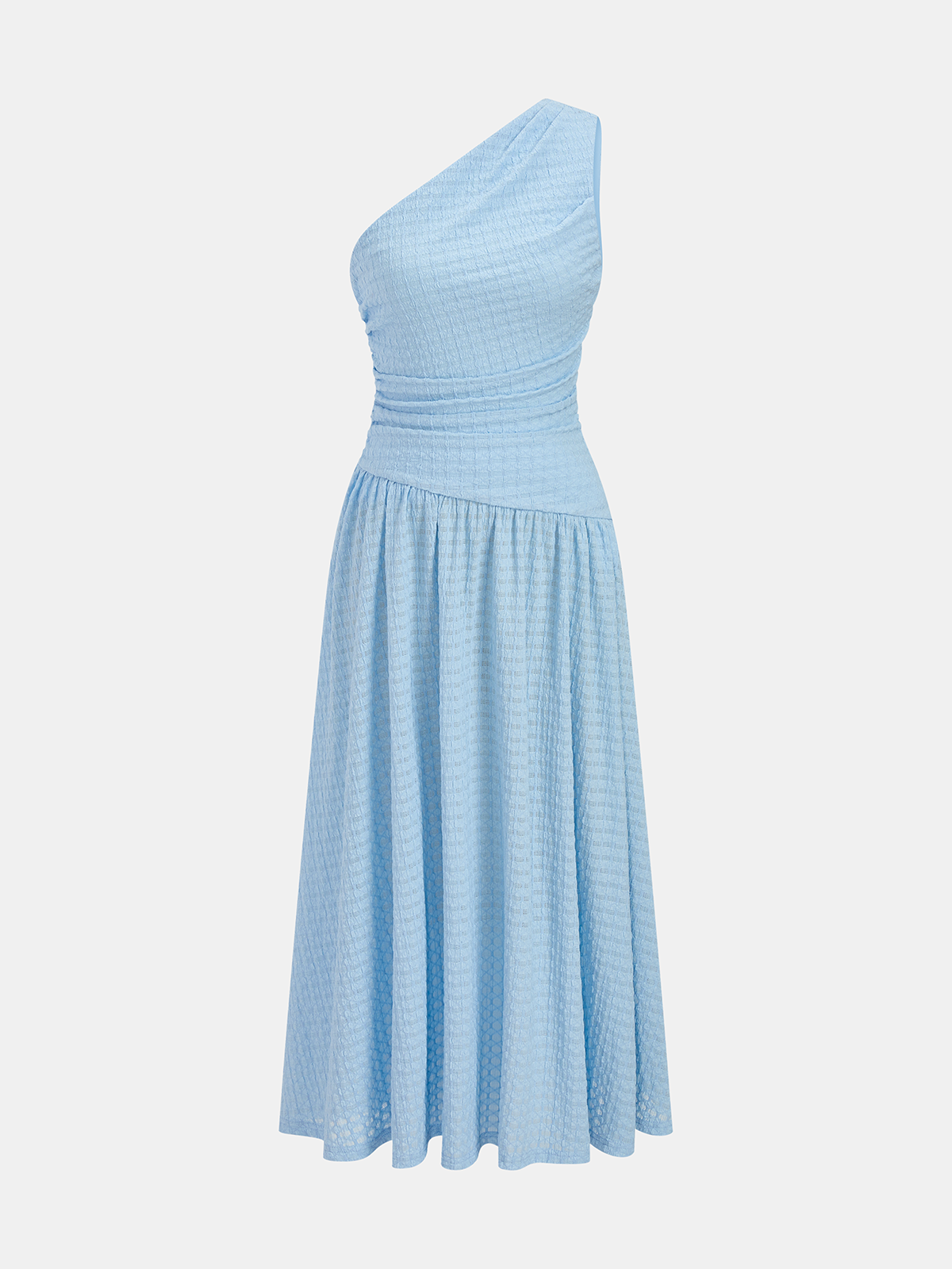 One-Shoulder Drapiertes Strukturiertes Midikleid