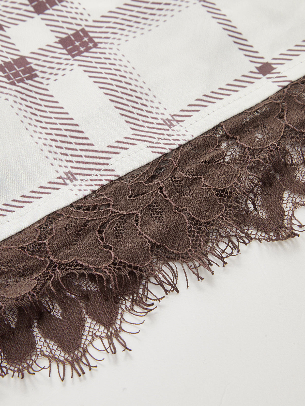 Plaid Cowl Neck Lace Trim Halter Top