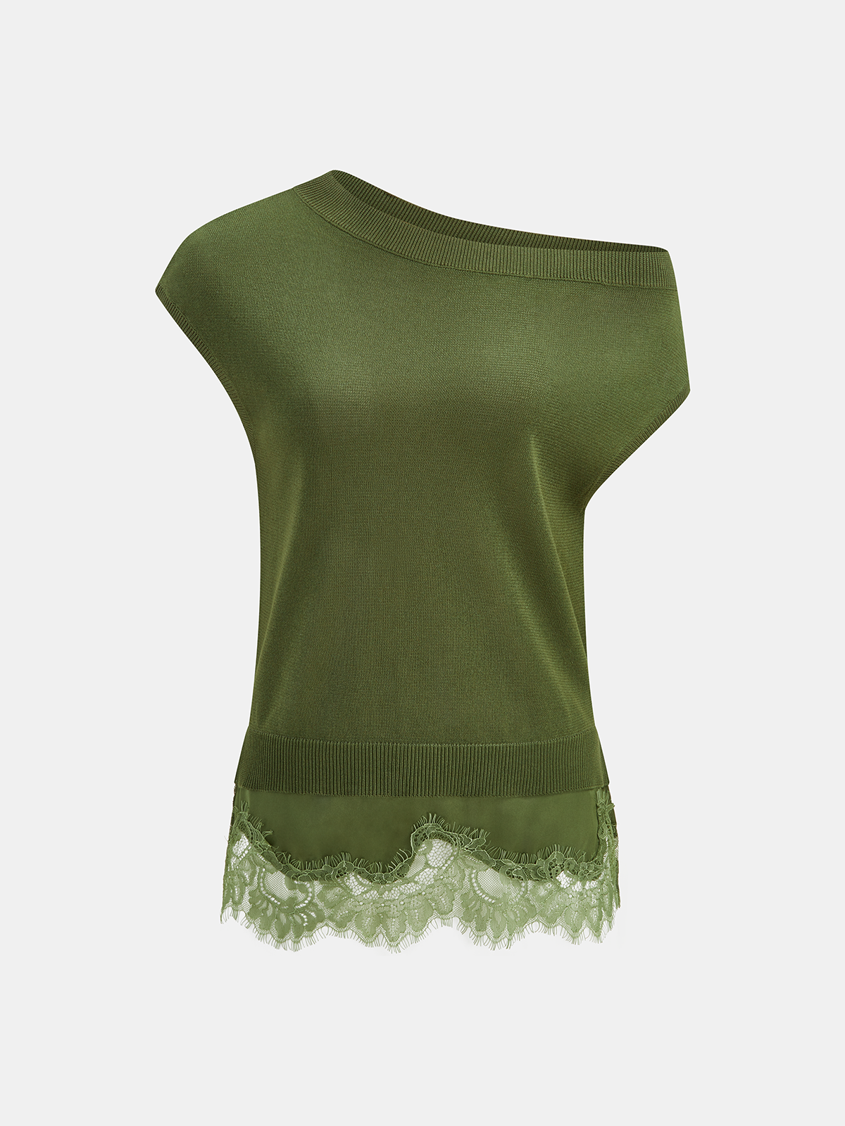 Off Shoulder Lace Hem Knit Top