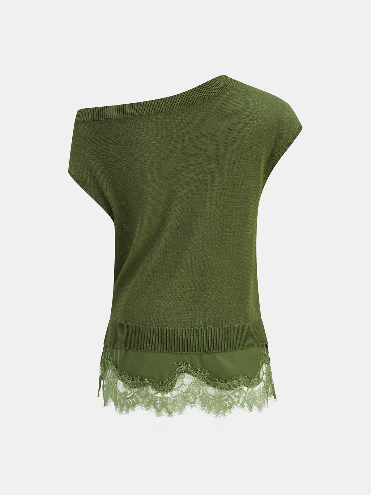 Off Shoulder Lace Hem Knit Top