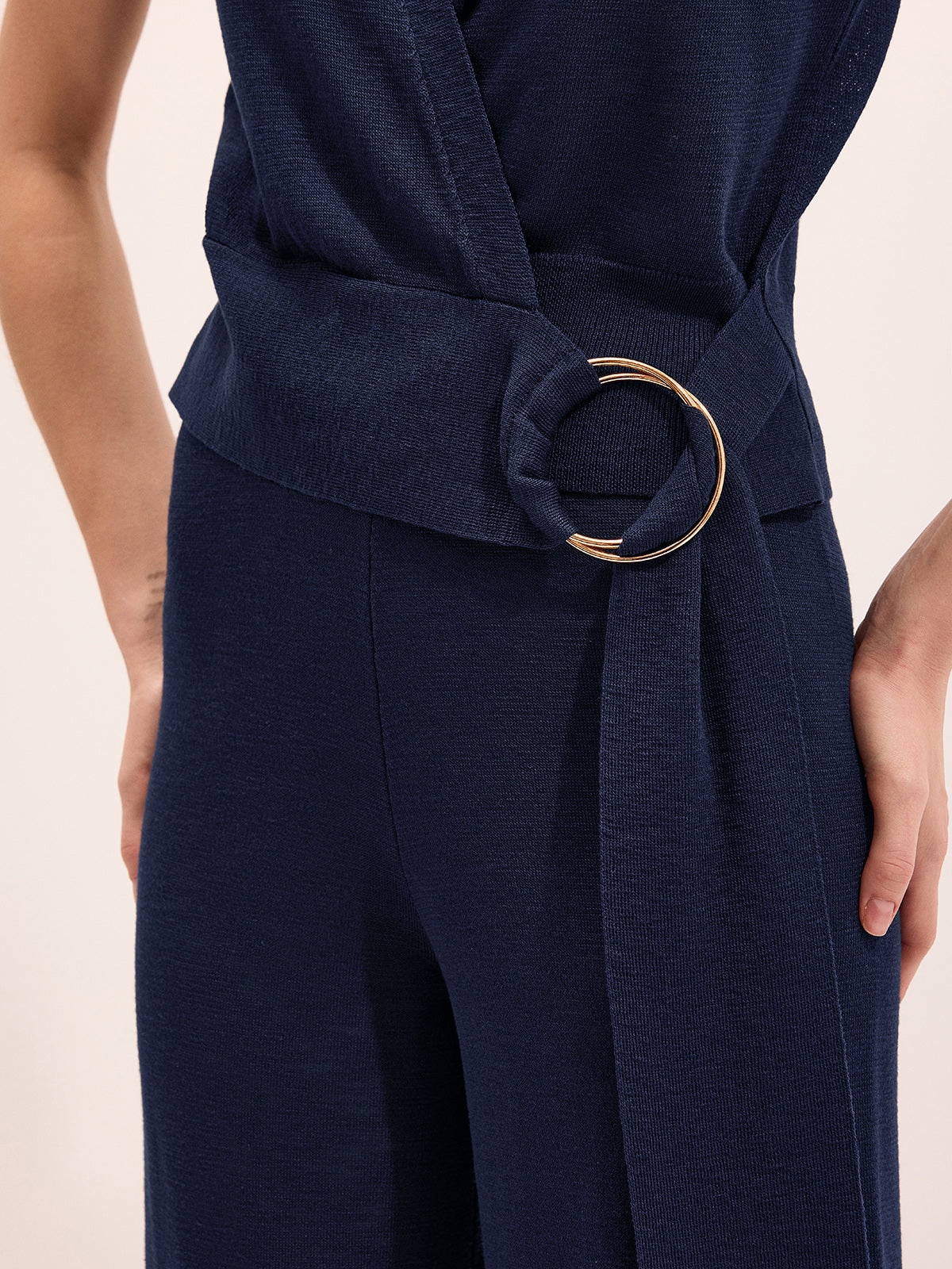 Wrap V-Neck Knit Top & Pants Set