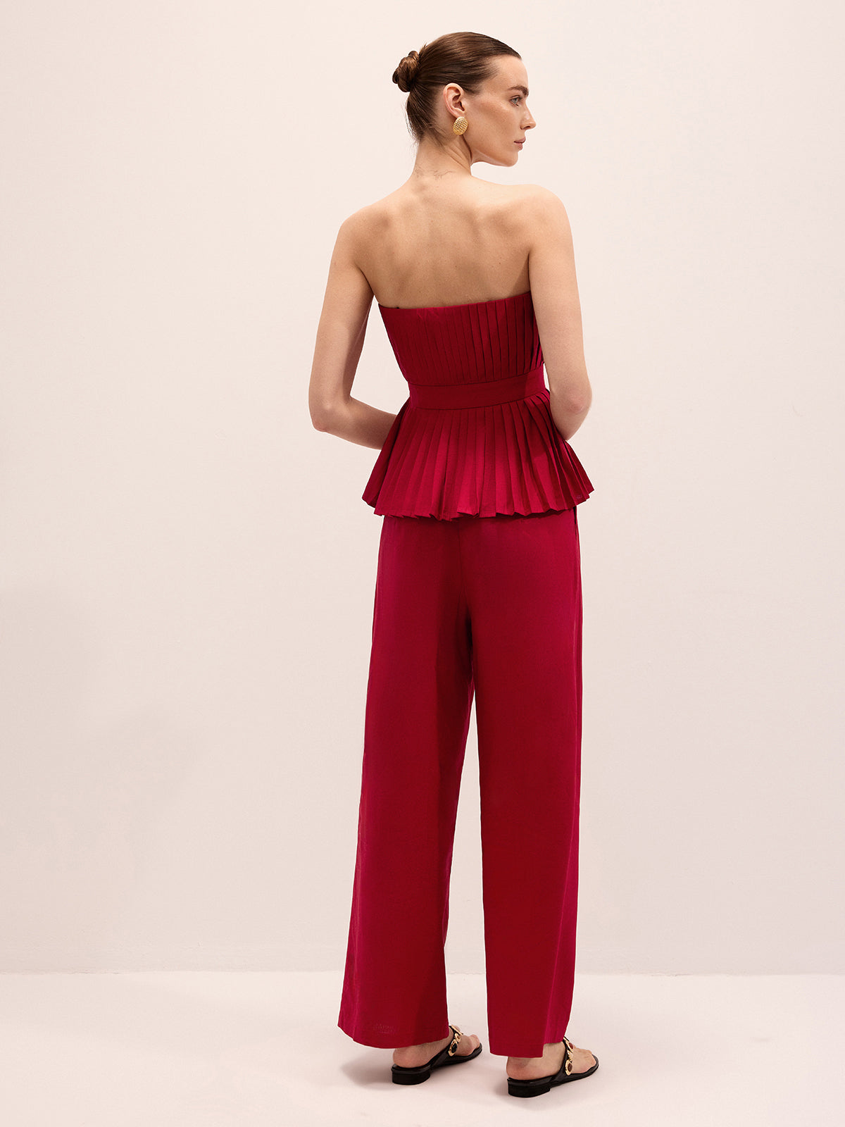 Trägerloses Falten-Set aus Leinenmix (Top & Hose)