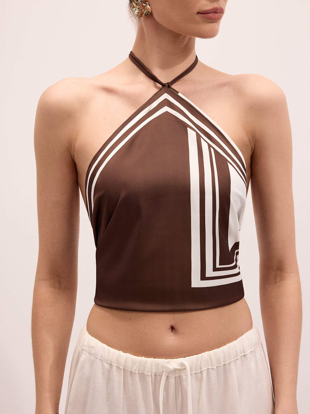 Geometric Print Cropped Halter Tank Top