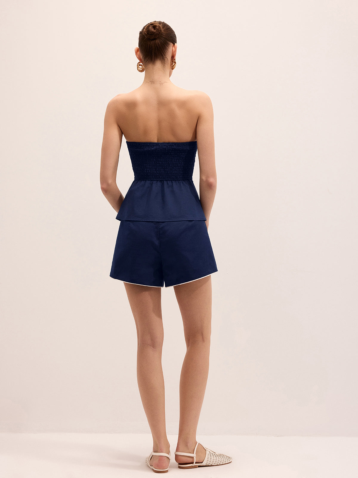 Ensemble décontracté haut bustier et short en coton et lin