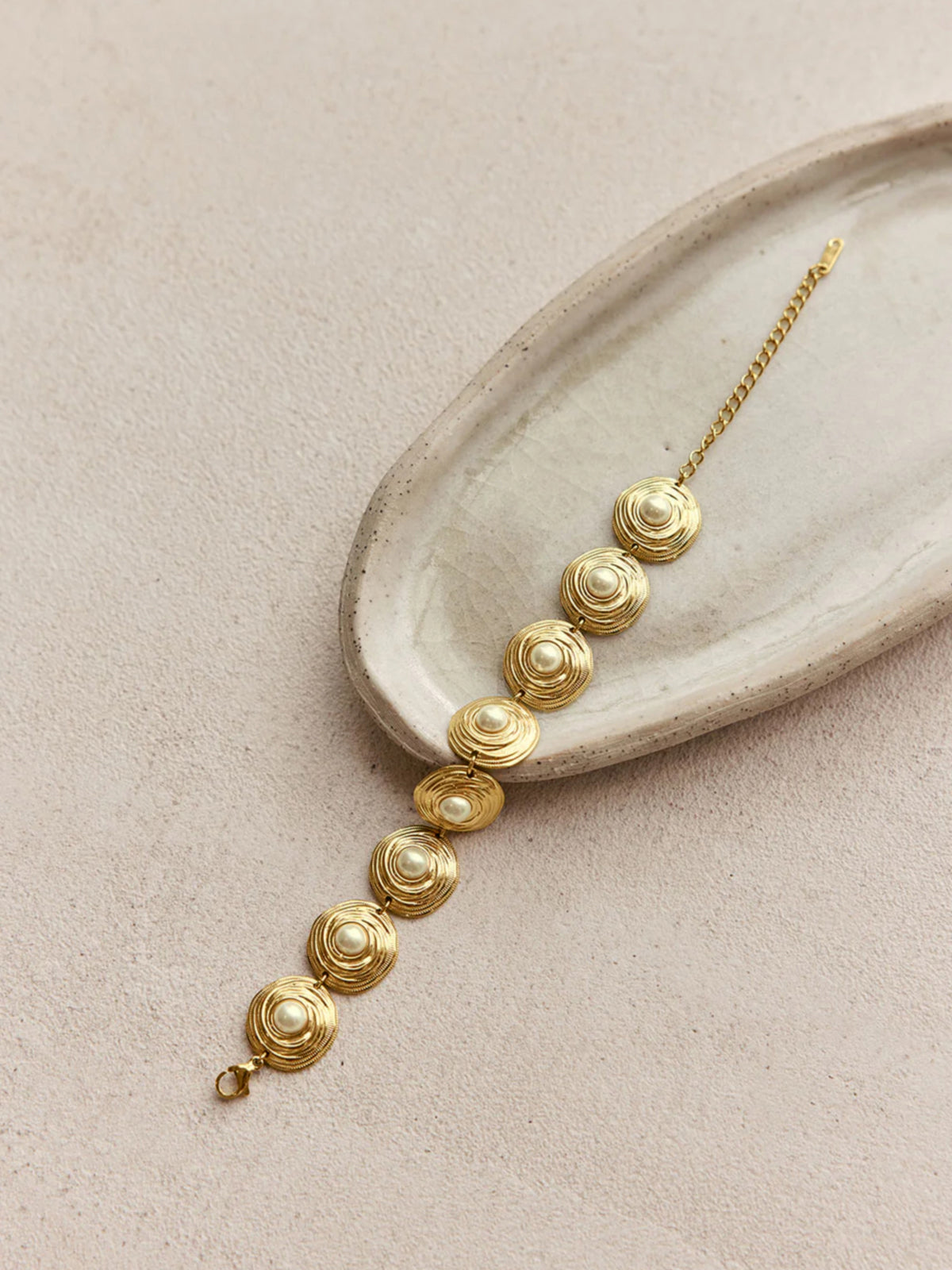 Textured Disc Pearl Link Bracelet