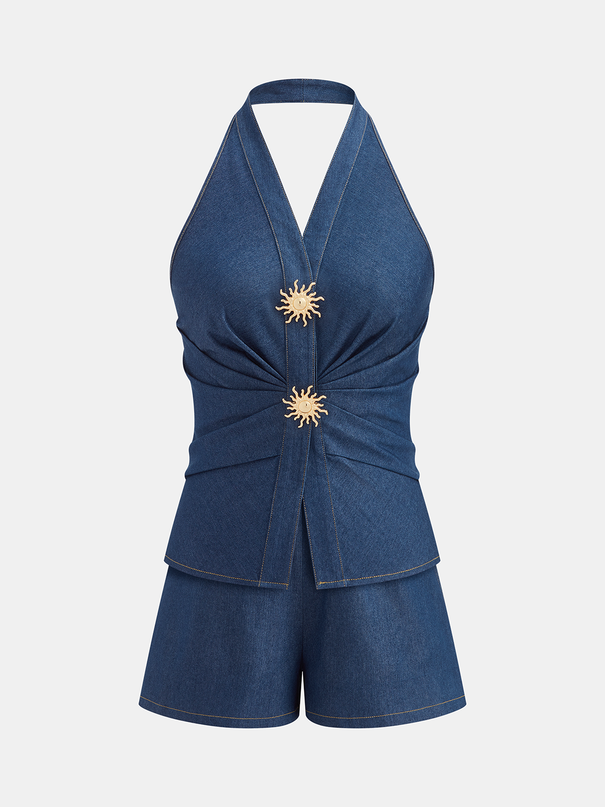 Set aus Neckholder-Weste und Shorts aus Baumwollmischgewebe