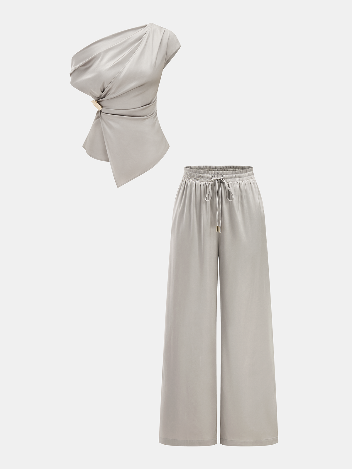 Ensemble haut satin asymétrique & pantalon à cordon