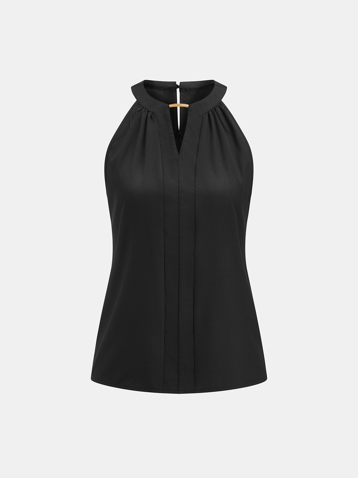 Metal Detail Keyhole Neck Sleeveless Blouse