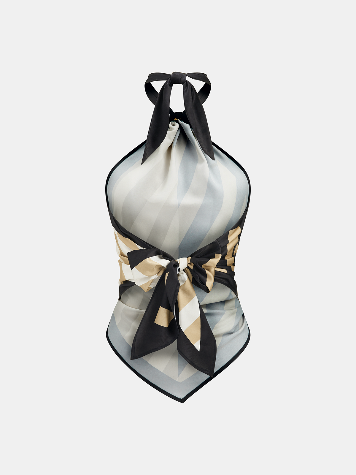 Haut licou en satin à motif géométrique rayé