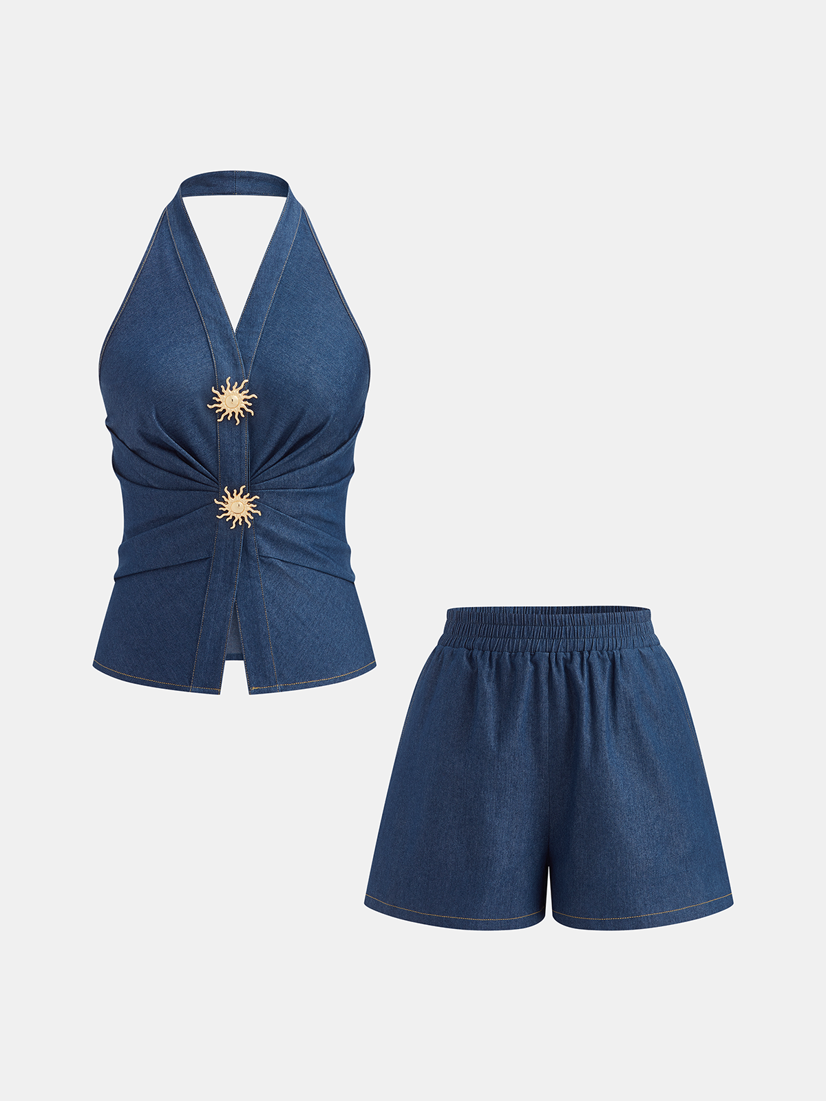 Set aus Neckholder-Weste und Shorts aus Baumwollmischgewebe