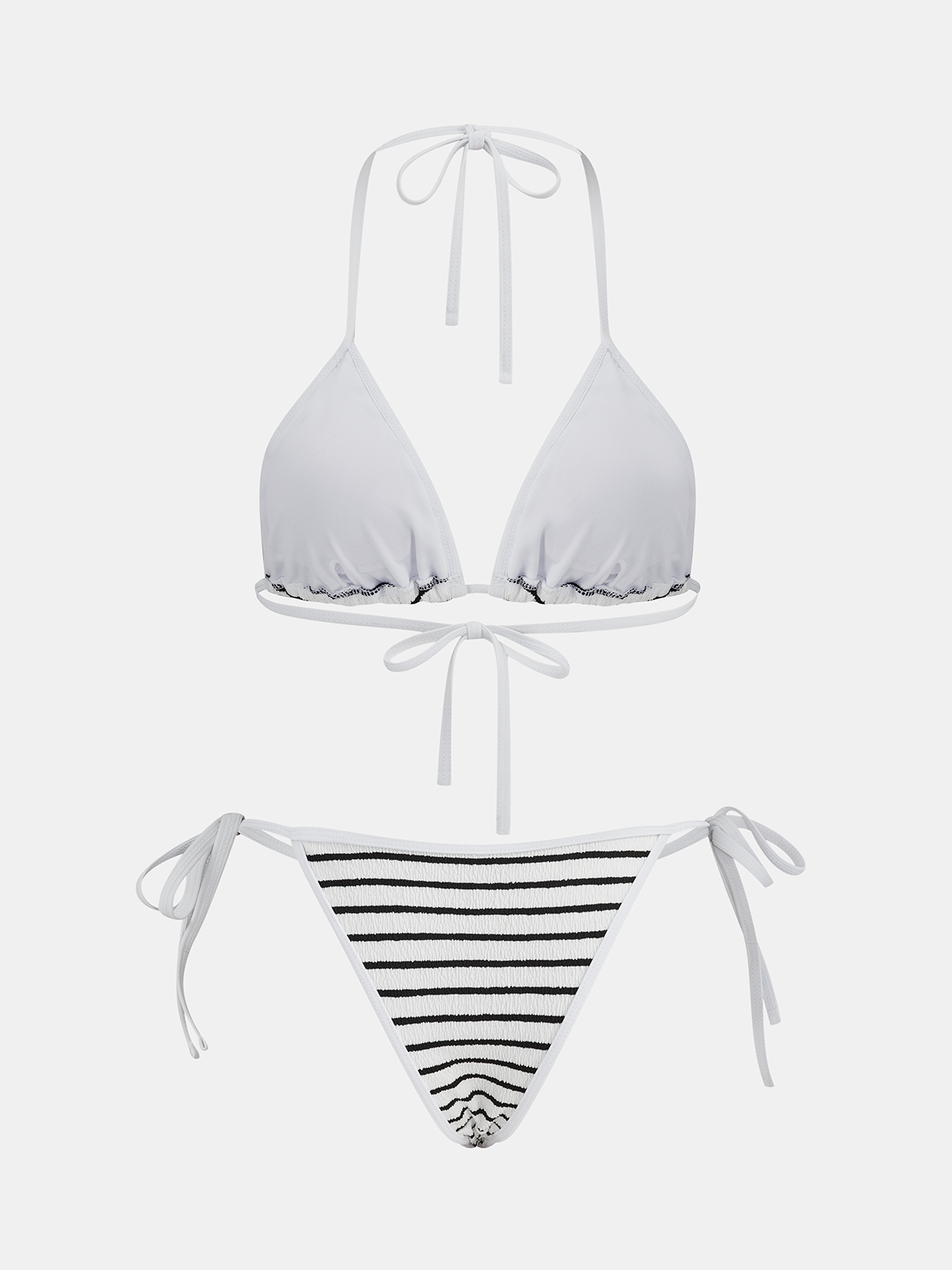 Stripe Textured Triangle Bikini Set
