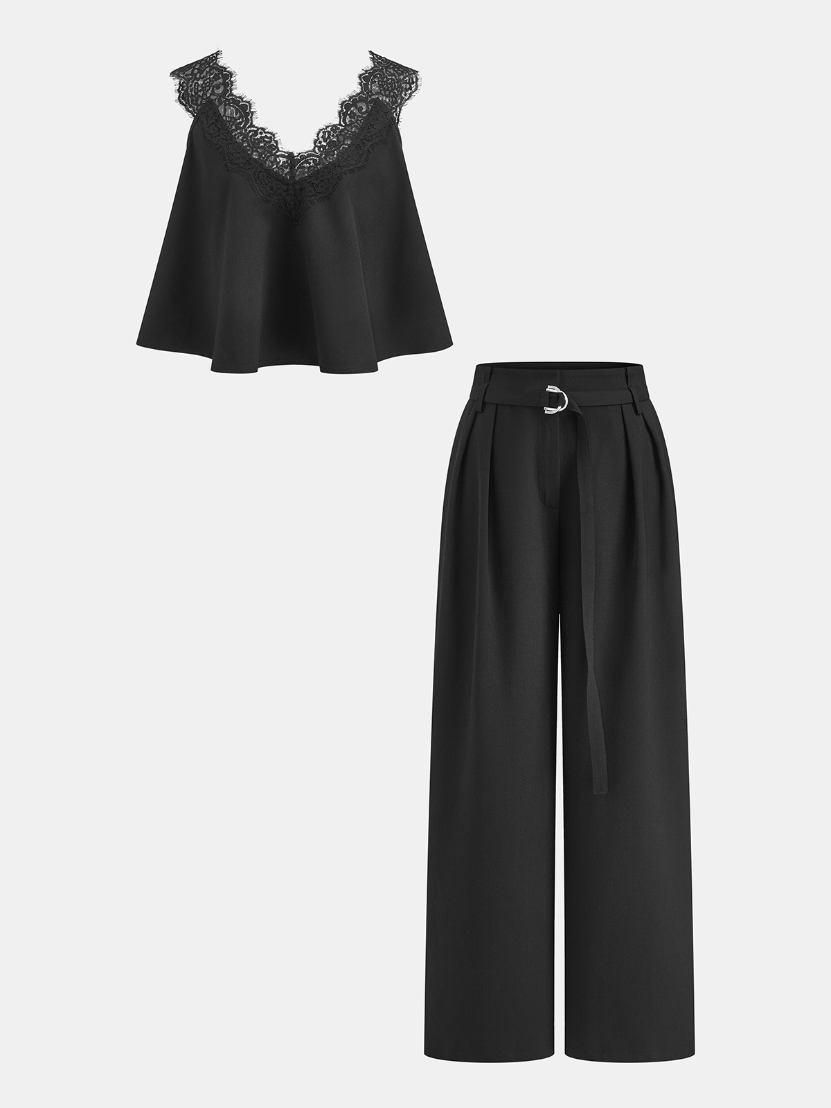 Lace Trim Cami Top & Belted Pants Set