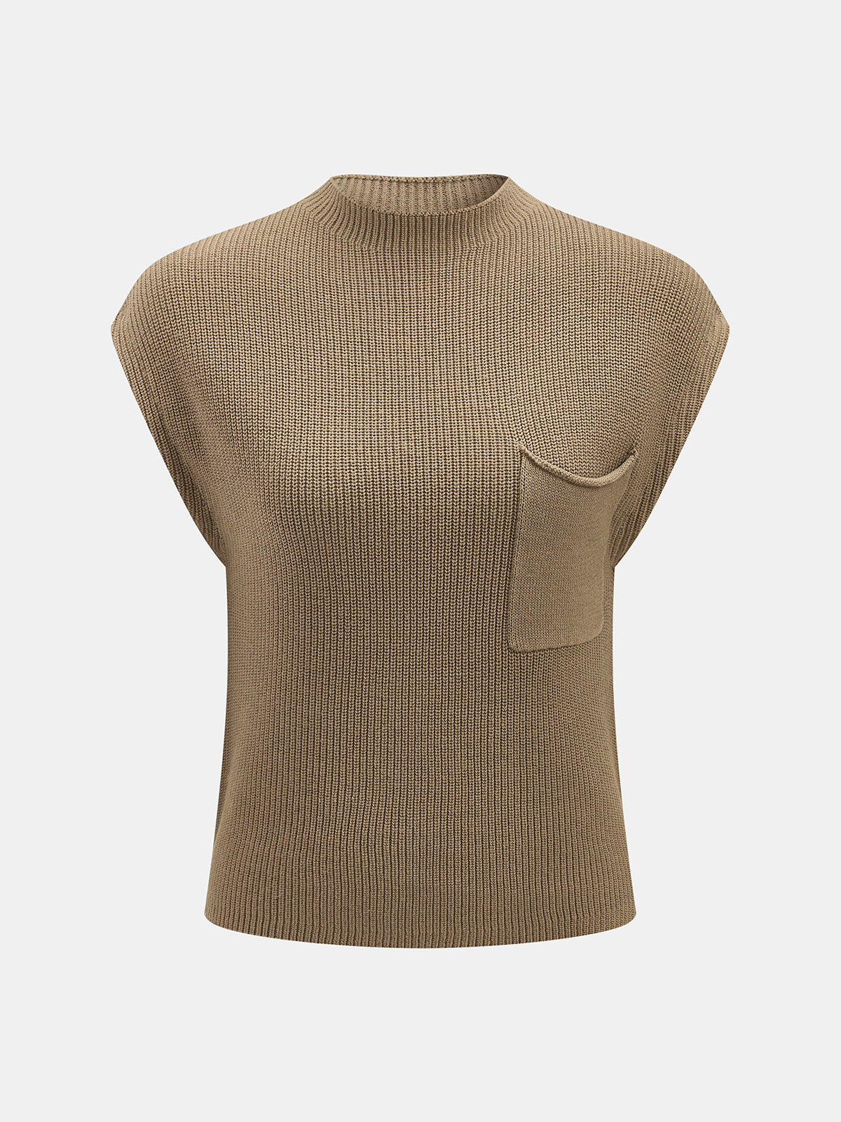 Sleeveless Mock Neck Pocket Knit Top