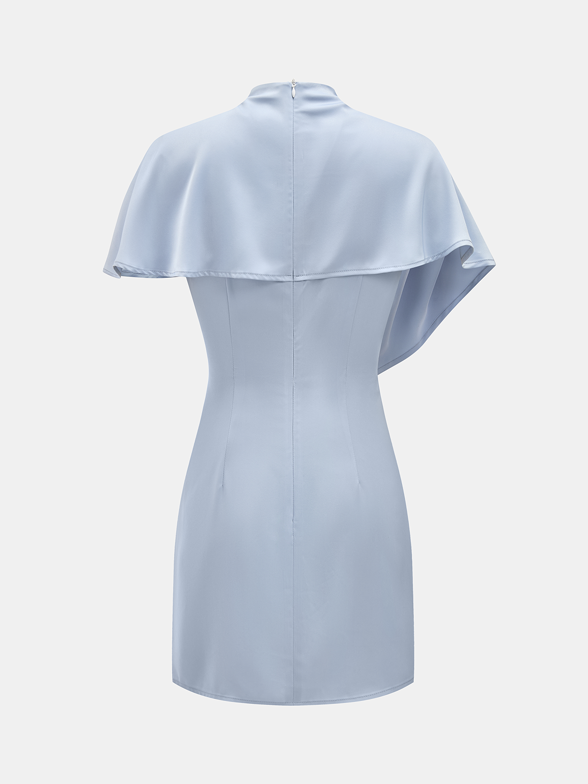 High Neck Satin Cape Sleeve Mini Dress