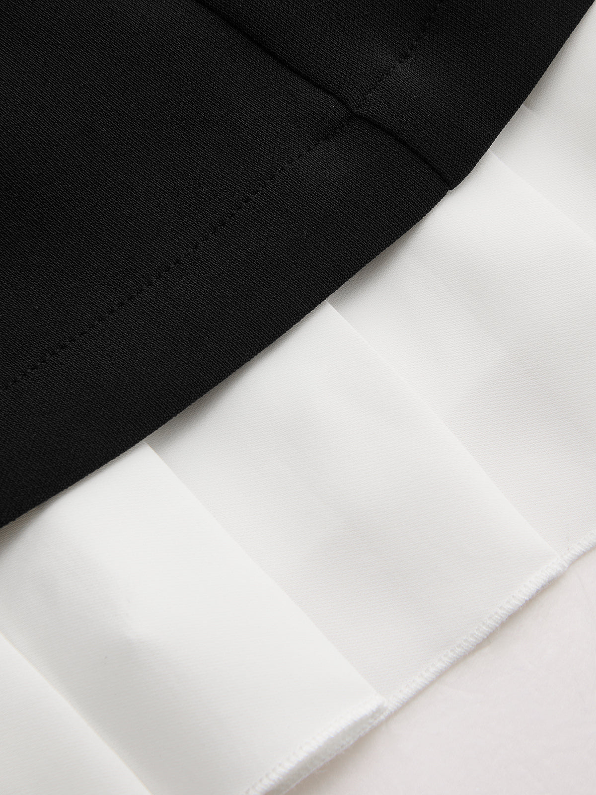 Ärmelloses Kleid mit Kontrastsaum und Strassdetails